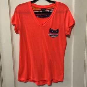Neon Orange V-neck Aztec Pocket Tee
